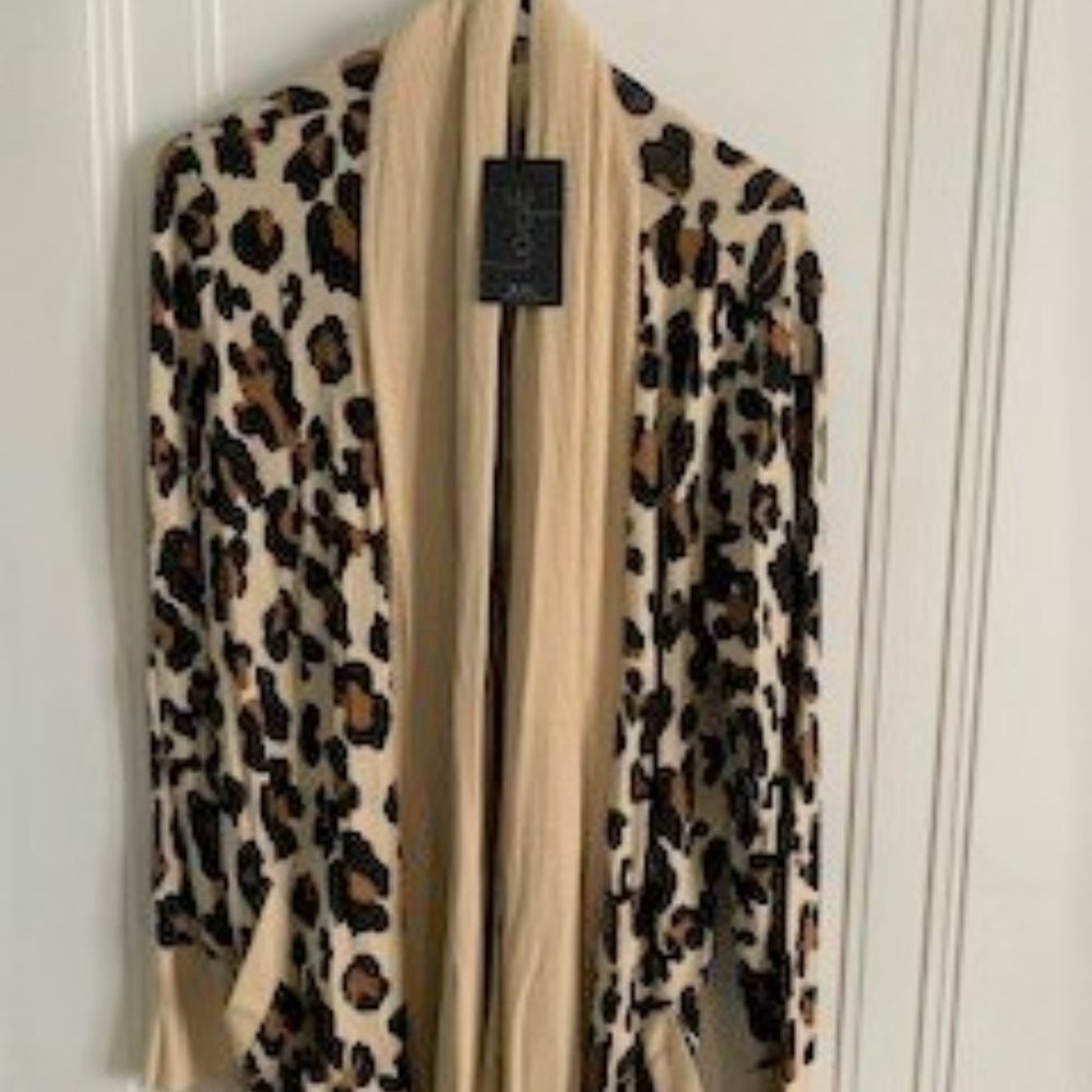 Gibson Look Animal Print Open Cardigan.